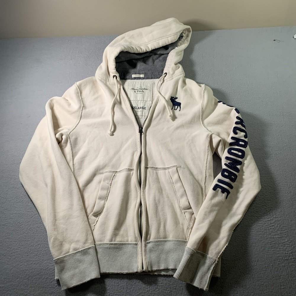 VTG Y2K Abercrombie & Fitch Muscle Hoodie Men's White Full Zip Hoodie Size XXL
